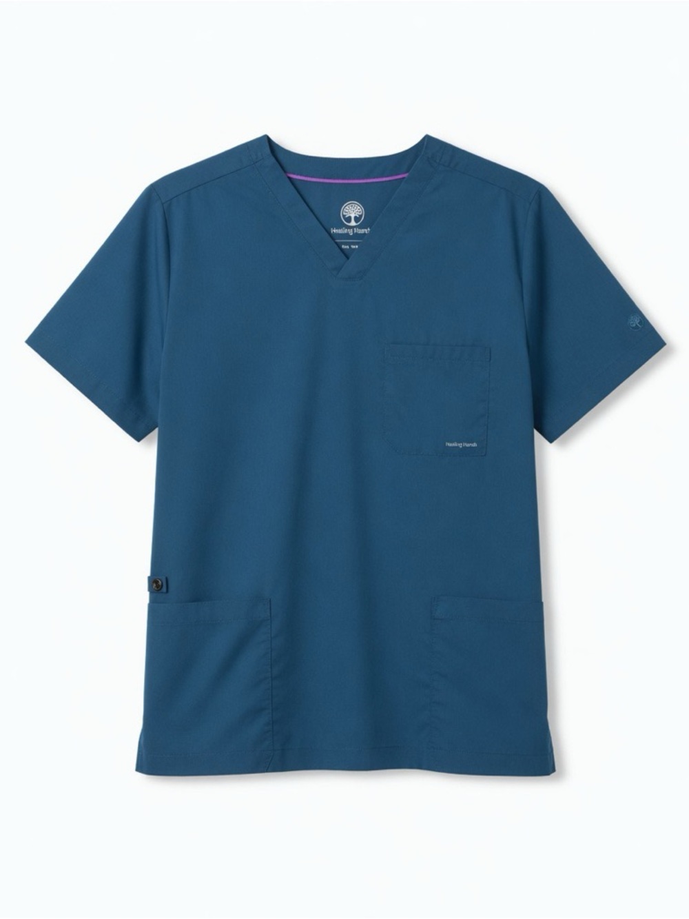healing hands Men's V-Neck Scrub Top - Teal Blue